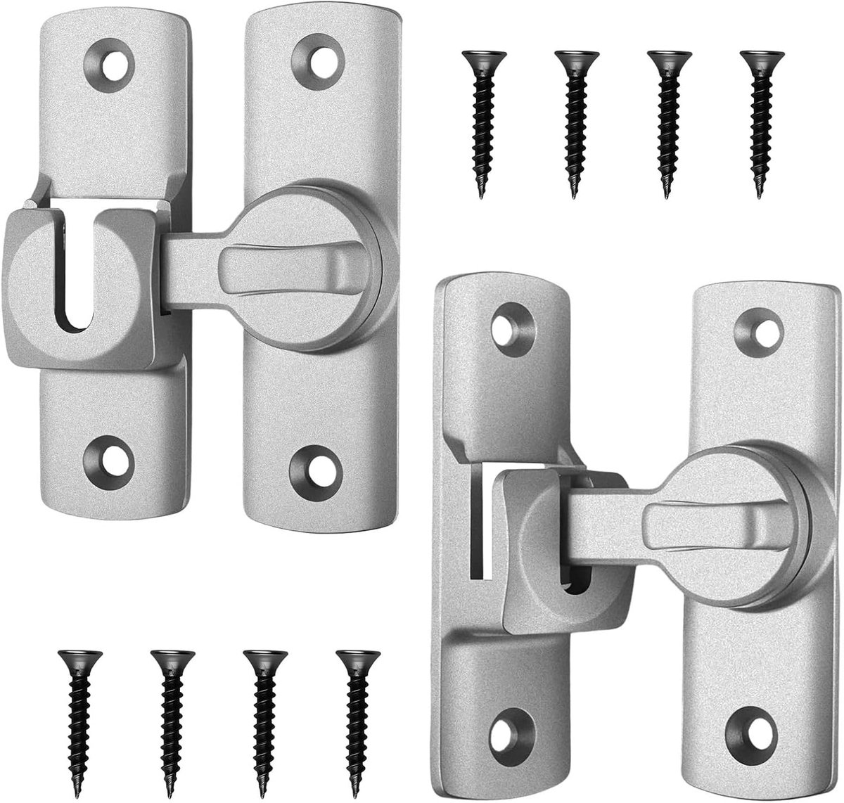 SnelShoppen - Sliding Door Lock 2 Stuks, Zilver, 90/180 Graden Vouwdeur Slot, Aluminium Legering Deurslot met Schroeven voor Keuken, Slaapkamer, Badka