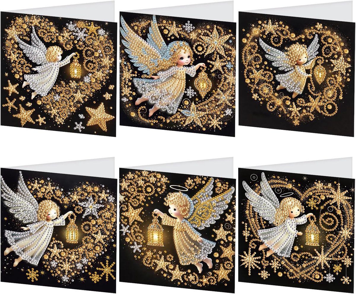 SnelShoppen - Diamond Painting Wenskaarten Set van 6 - Verjaardagskaarten, Bedankkaarten, Zegenkaarten, Feestkaarten voor Alle Leeftijdsgroepen - Crea