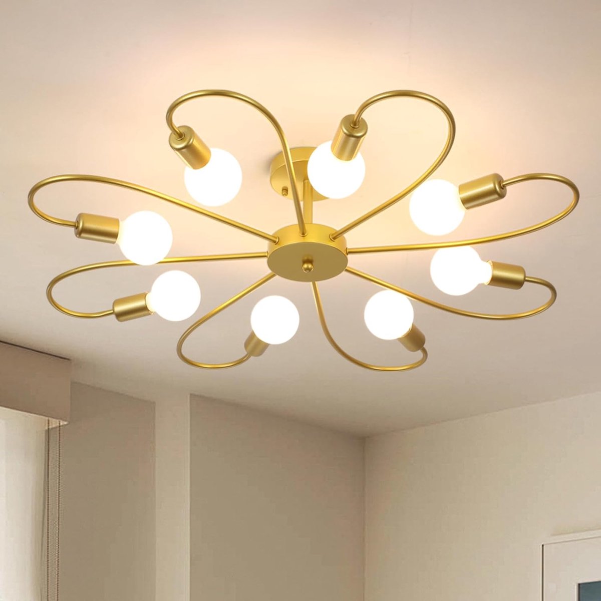 SnelShoppen - Modern 8-Licht Plafondlamp Sputnik - Industrieel E27 Chandelier - Gouden Semi-Ingebouwde Verlichting voor Woonkamer, Keuken, Boerderij -