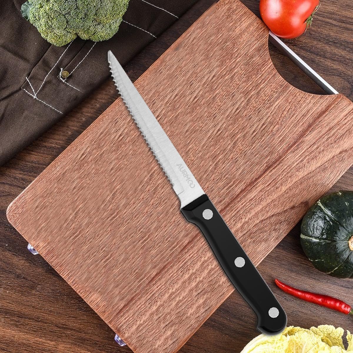 SnelShoppen - 12-Delige Steakmessen Set - Professionele RVS Snijmessen met Scherpe Knurled Rand - Ergonomische Handgreep - Ideaal voor BBQ, Feest en K