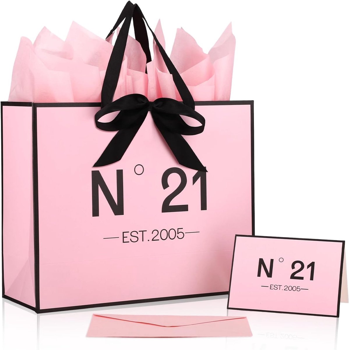 SnelShoppen - Verjaardagscadeau Tas 21e Verjaardag, Feestelijke Cadeautas met Kaart en Envelop, Decoratie voor Vrouwen en Meisjes, Premium Papier, Inc
