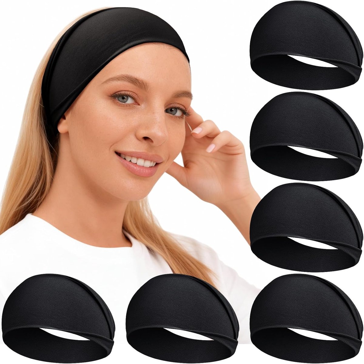 SnelShoppen - Training Headbands voor Mannen en Vrouwen - 6-Pack Non-Slip Brede Zweetbanden - Dikke Zachte Elastische Haarnbanden voor Gym, Yoga, Hard