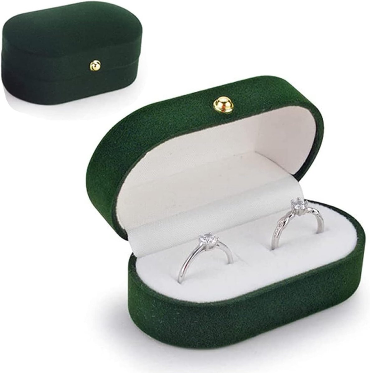 SnelShoppen - Velvet Ring Box voor 2 Ringen - Donkergroen Ringdoosje voor Verloving, Verjaardag, Valentijnsdag, Reizen & Sieradenopslag
