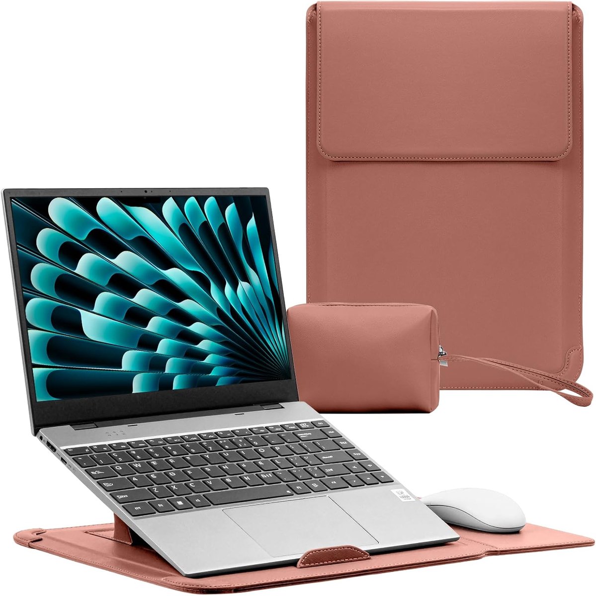 SnelShoppen - 15-16 Inch Laptop Sleeve Bag met Stand - Donkerroze - Waterdicht, Schokbestendig, Ideaal voor School, Werk, Reizen en Thuisgebruik