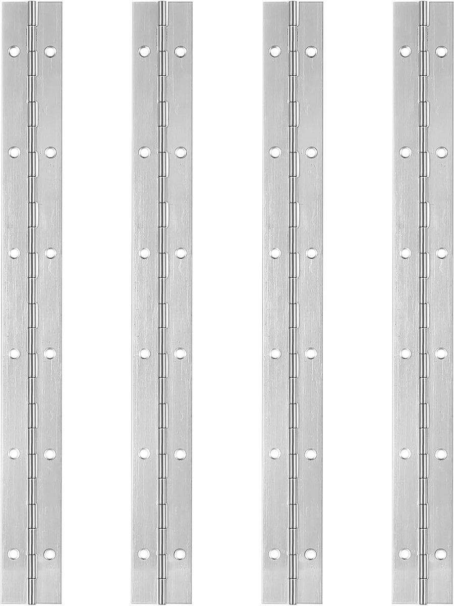 SnelShoppen - 4x Piano Scharnier 300mm RVS - Heavy Duty Continu Scharnier met Gaten voor Kastdeuren, Grote Ramen, Boten - Sterk en Duurzaam