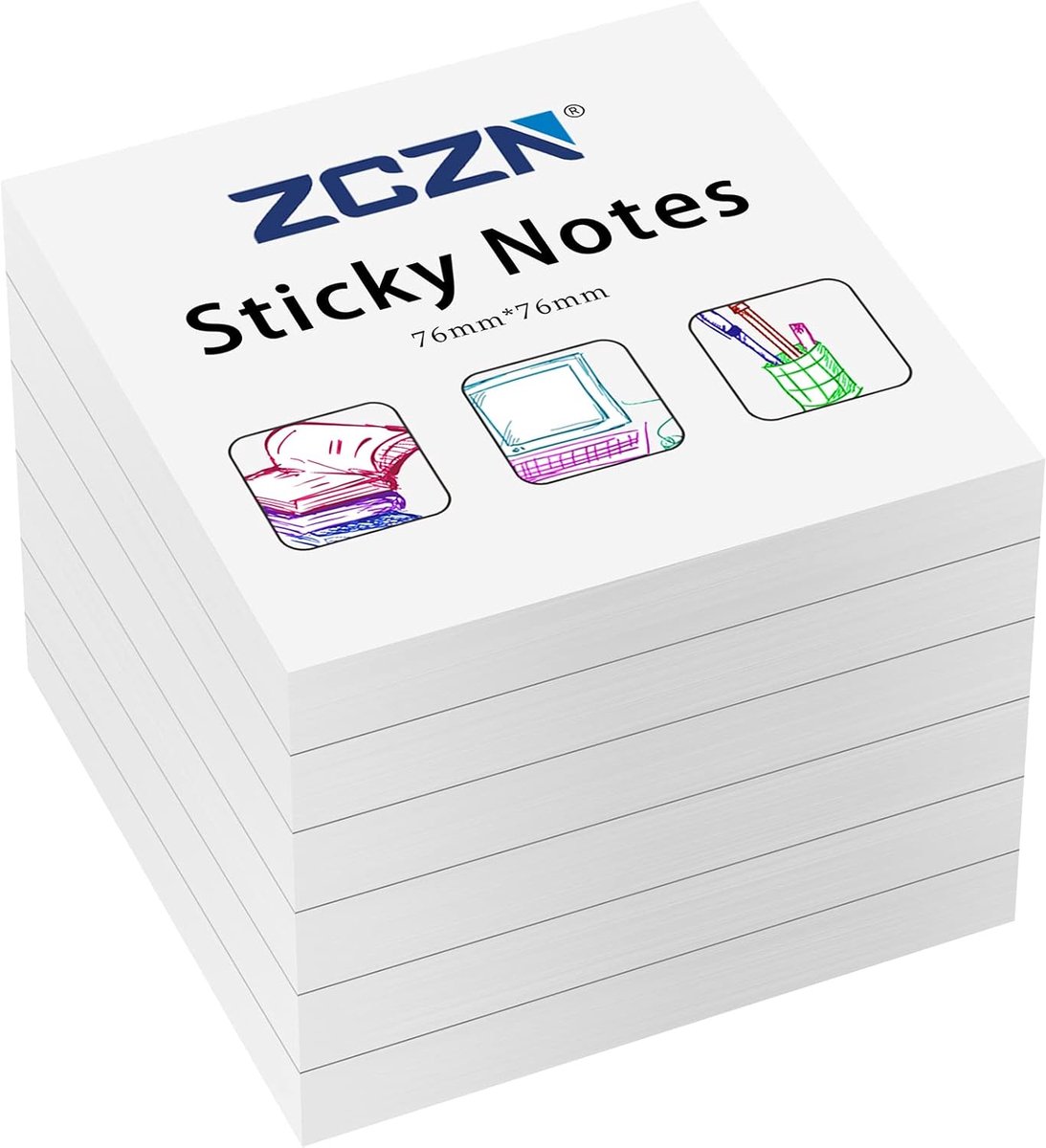SnelShoppen - Haftnotities Sticky Notes, 6 Blokken, 80 Vel per Blok, 76x76 mm, Witte Kleur, Perfect voor Organiseren, Notities, Kantoor en Thuis