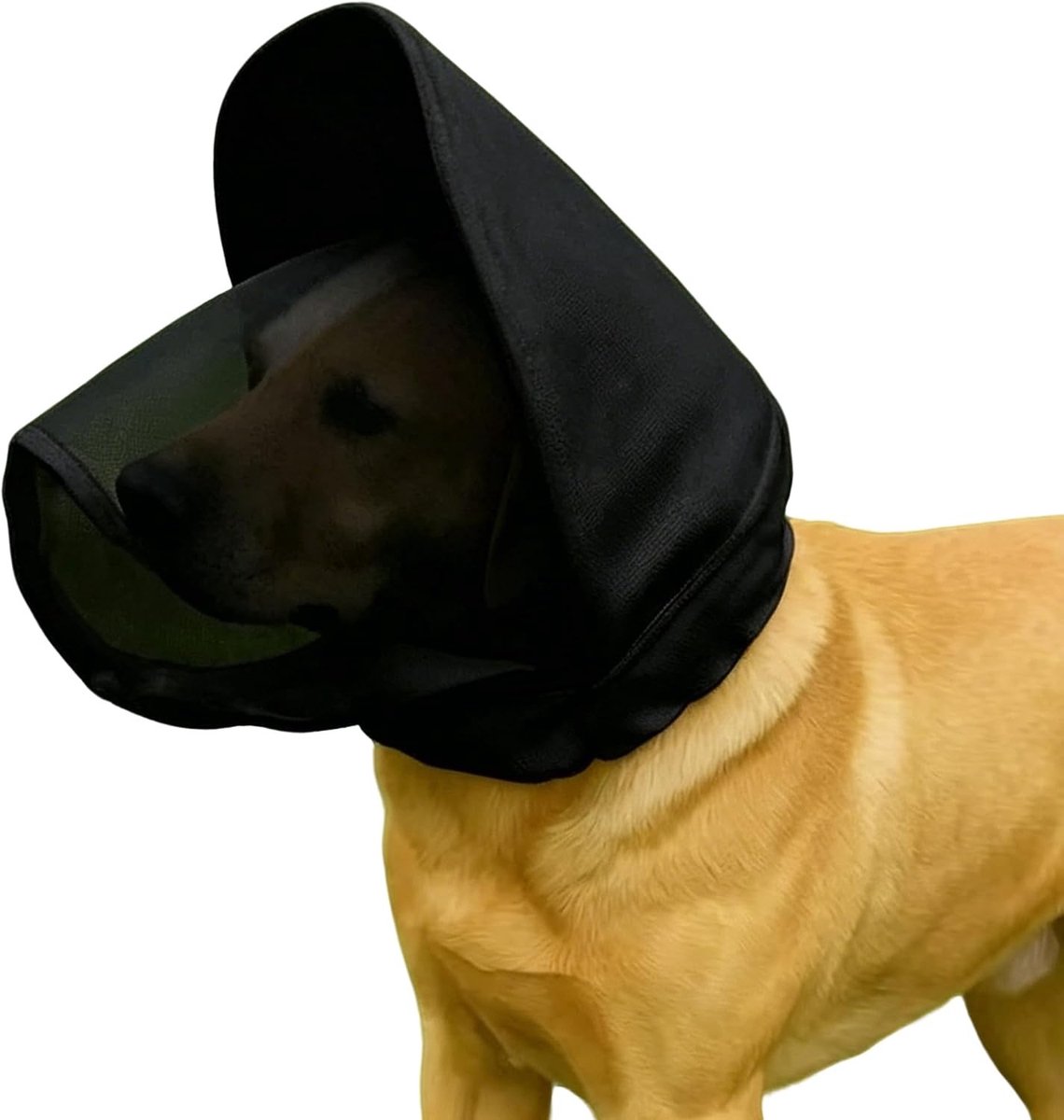Hondenhoofdbescherming met netstof, zonwering en insectenwerend masker voor optimale bescherming tegen zon, muggen en vuil (zwart)