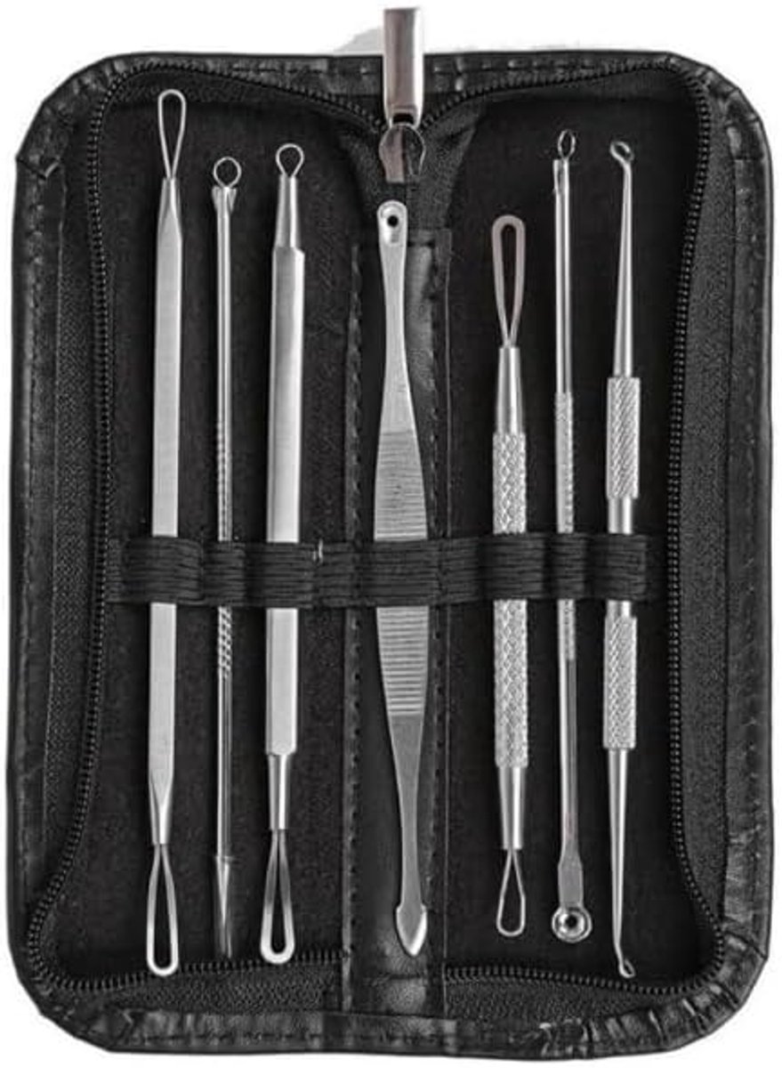 SnelShoppen - Blackhead Set - Acne Removal - RVS Blackhead Killer - 8-delige Set - Verwijder Zwarte Punten - Compacte Opbergcase