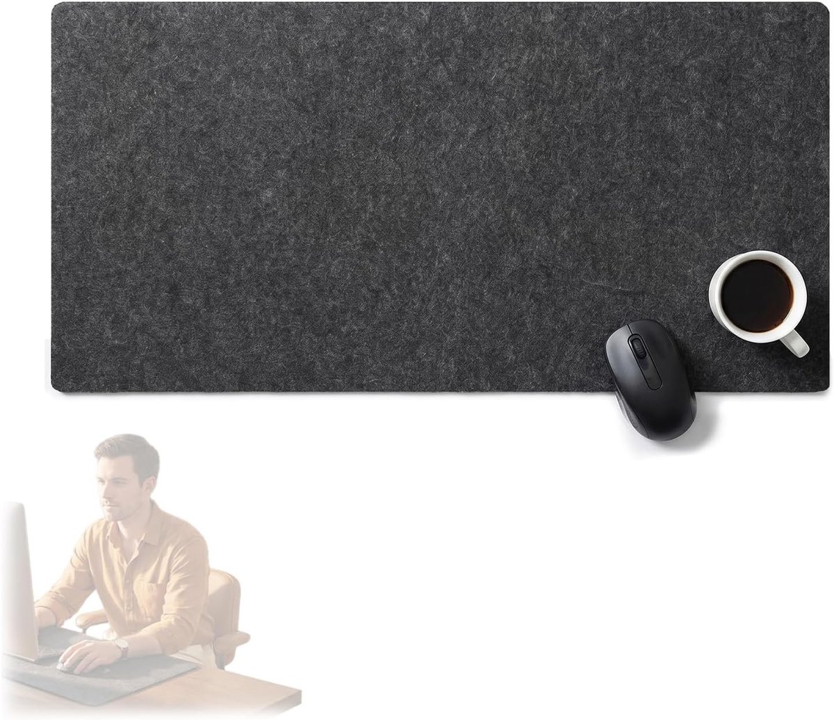 Groot formaat bureauonderlegger van vilt, hittebestendig en antislip, ideaal voor laptop, muis en toetsenbord, bescherming en stijl voor je bureau (donkergrijs)