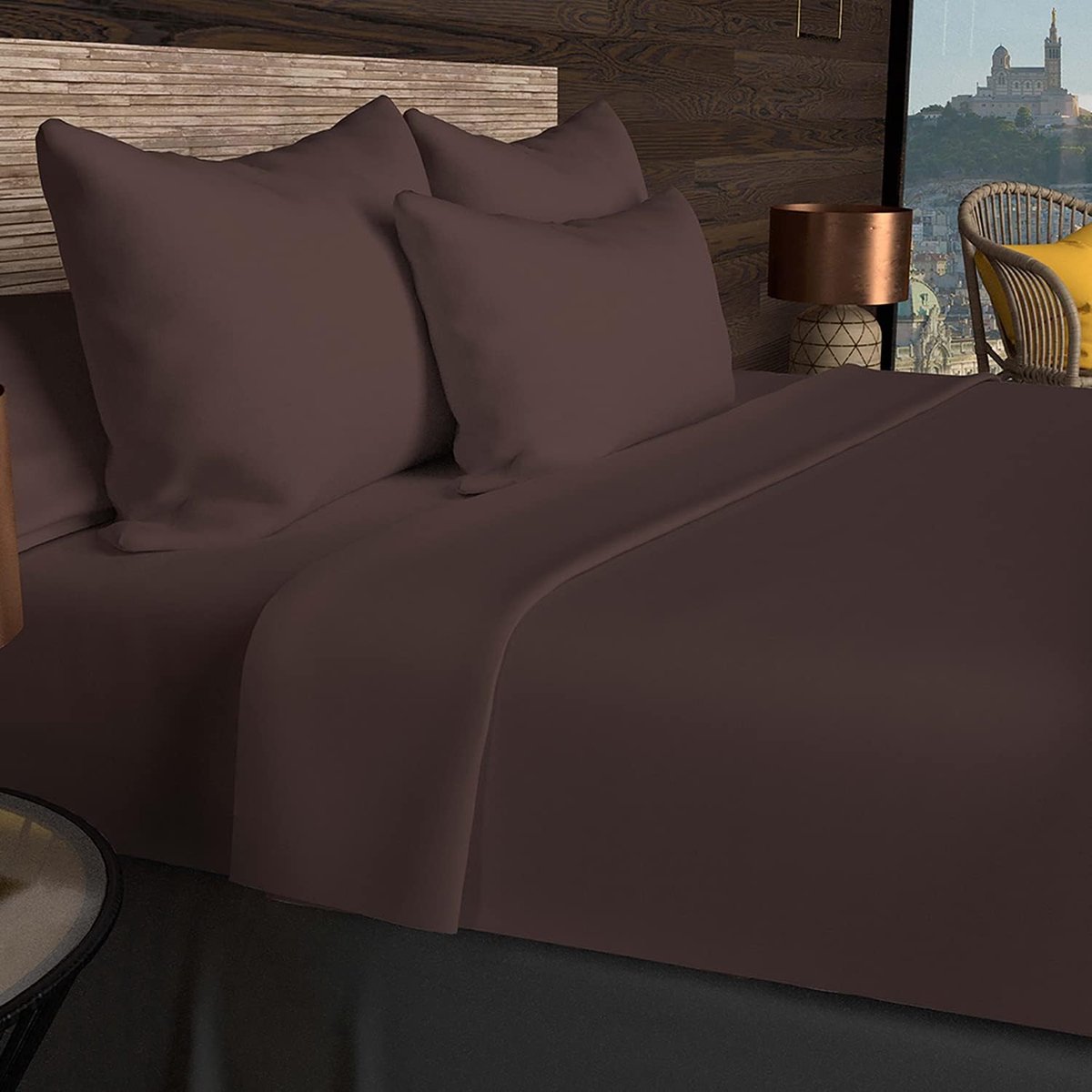 SnelShoppen - Fitted Sheet 90 x 190 cm - Bruin Katoen - 57 Draad/cm² - Wasbaar tot 60°C - Perfect voor Bedden, Logeerpartijtjes, en Camping