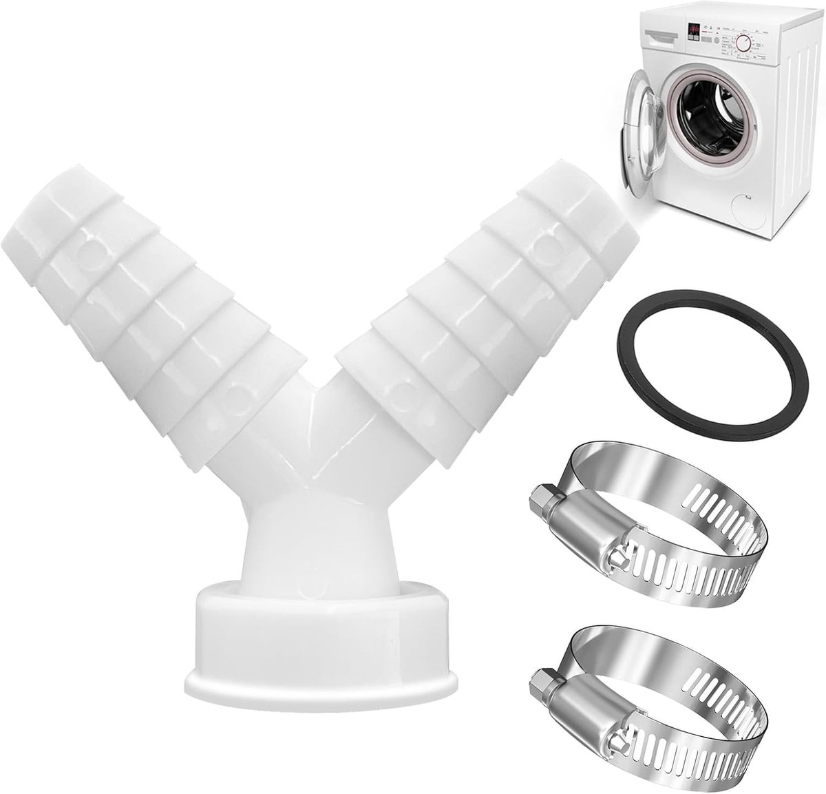 SnelShoppen - Double Connection Drain Adapter voor Wasmachine en Vaatwasser - Y-Distributor met Slangklem Ø20-32 mm - Voor Slang met Inlaat 19-24 mm e