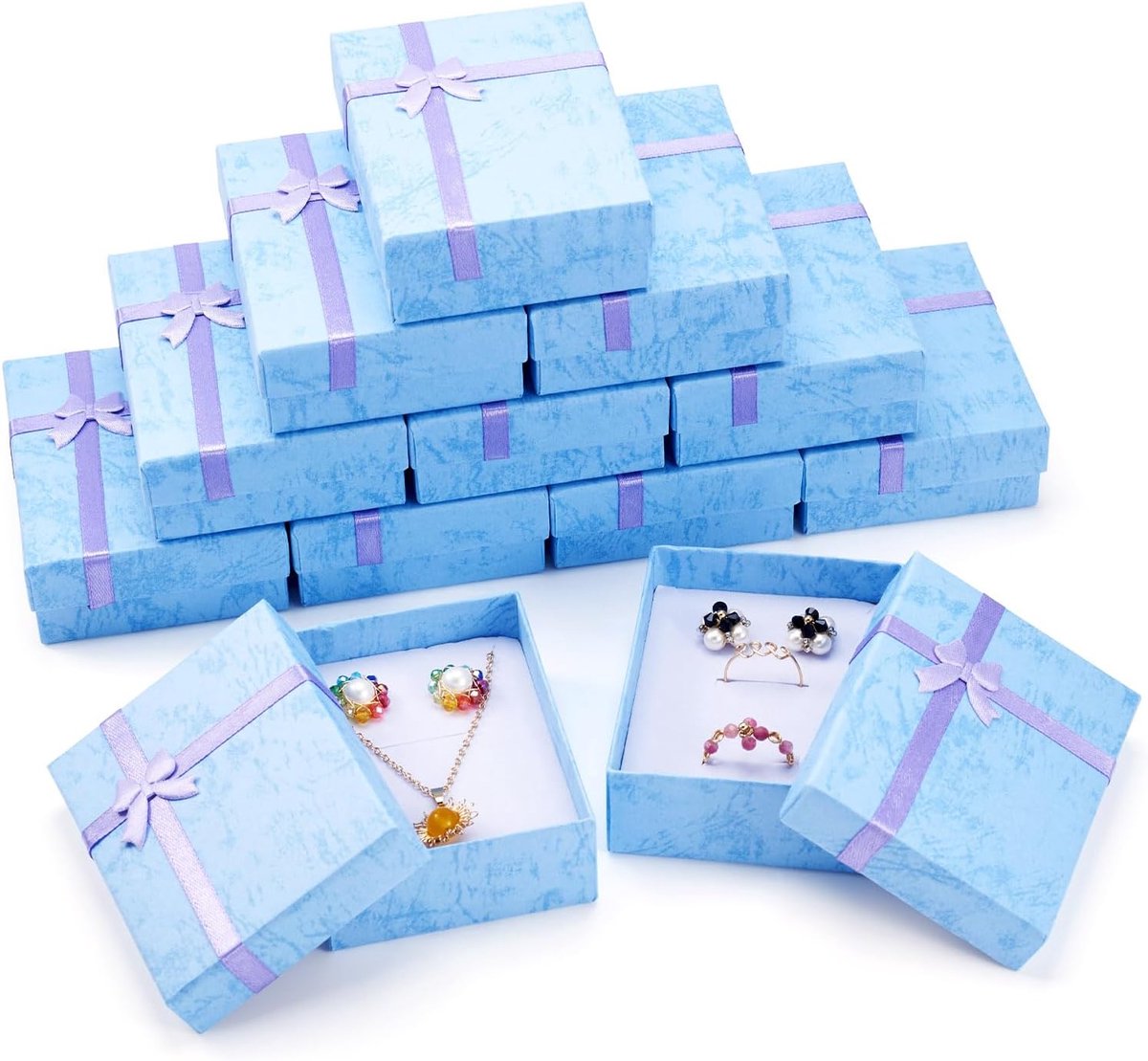 SnelShoppen - 12 Stuks Kleine Cadeau Dozen 9x7x3cm - Luxe Kartonnen Sieraden Verpakking met Strik - Perfect voor Verjaardag, Valentijnsdag, Huwelijk -