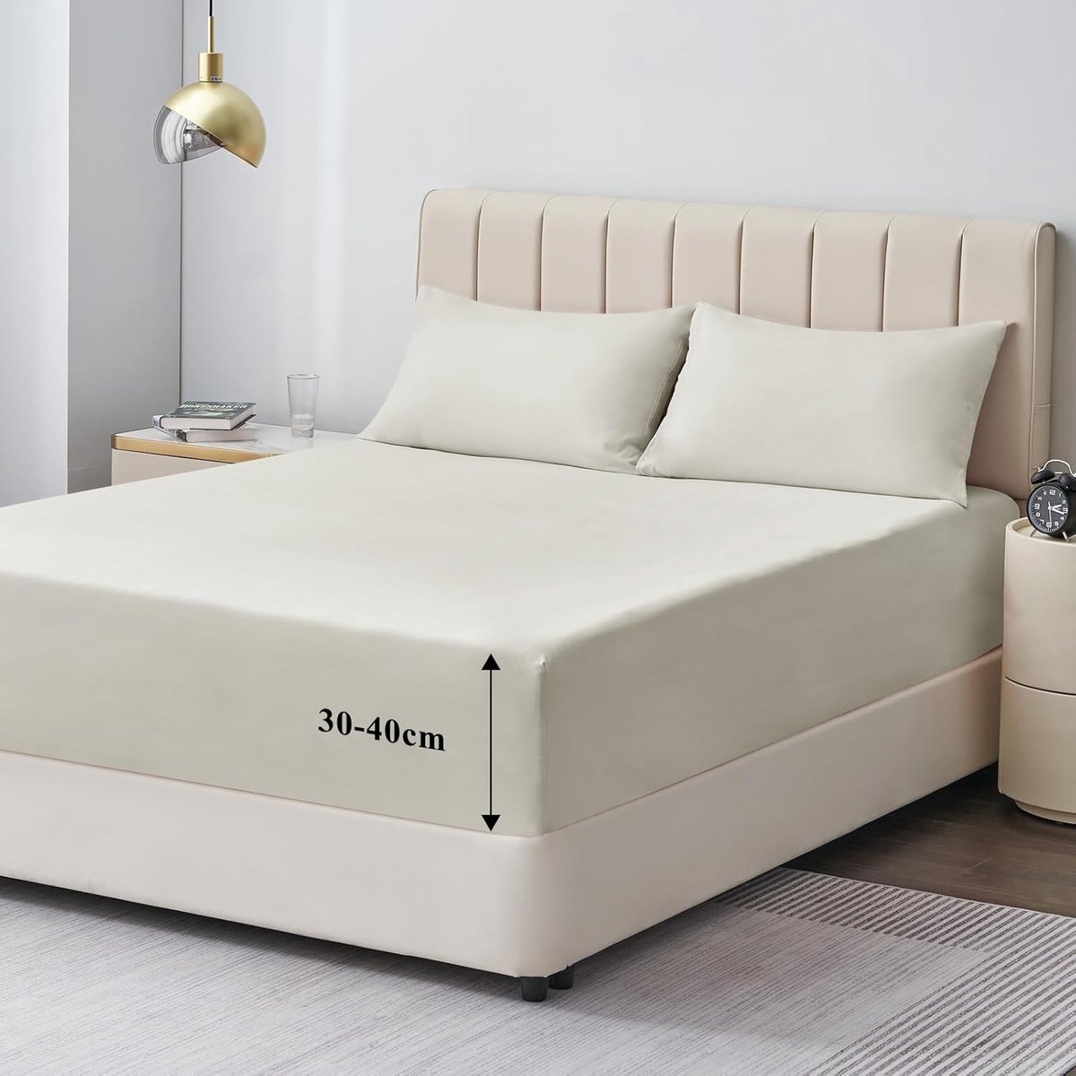 SnelShoppen - Fitted Sheet Aisbo Drap House Beige 160x200x40 cm - Luxe Katoenen Hoeslaken voor 1-persoonsbed - Ideaal voor Thuis, Hotel, Camping en Ki