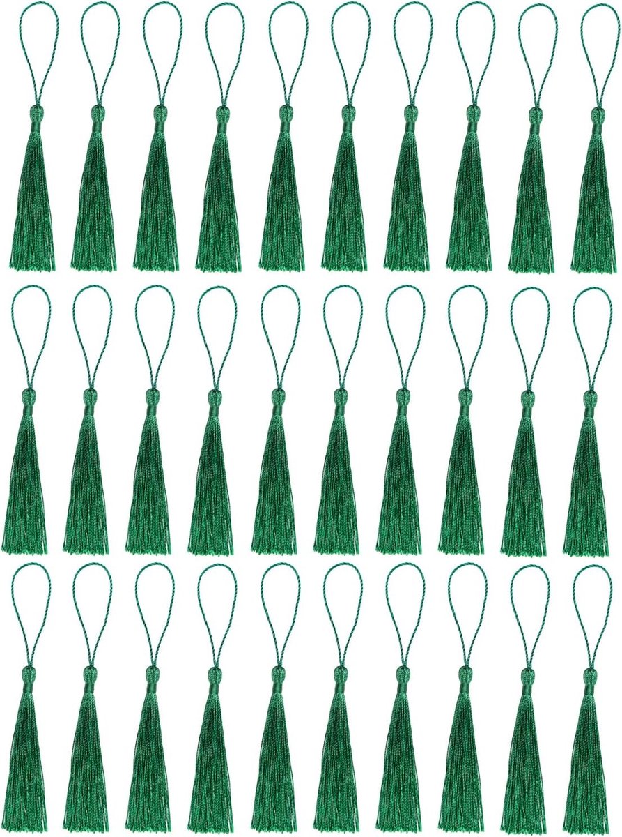 Handgemaakte Mini Tassels voor Boekenleggers - 30 Stuks Silky Tassels voor Resin DIY, Knutselmaterialen en Thuisdecoratie (Groen)