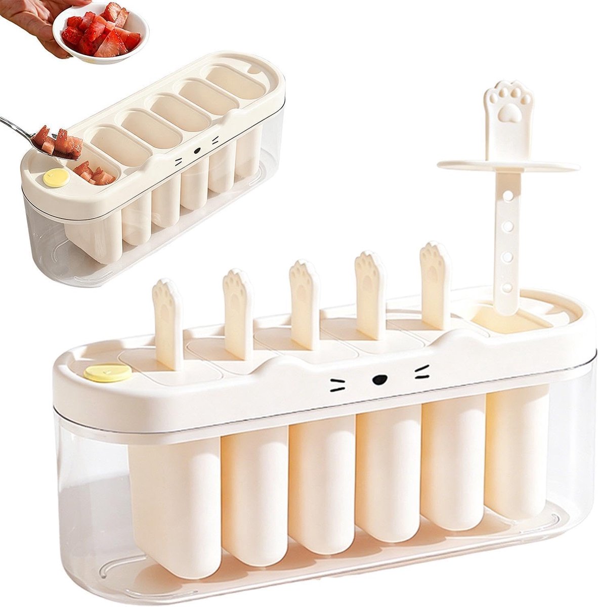 VHV - IJslollyvorm - Siliconen ijsvorm met 6 vakken - Voor zelfgemaakte ijslolly's, koude drankjes en desserts - 22,5 x 8,5 x 7,5 cm - Gebroken wit