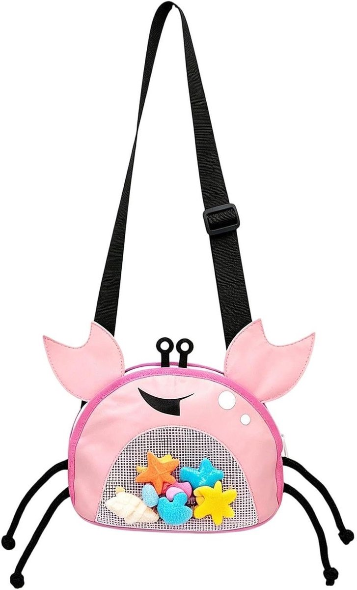 Strandtas Netvorm - Schelpen Tas - Zand En Water - Opvouwbaar Ontwerp - 18 x 14 cm - Roze