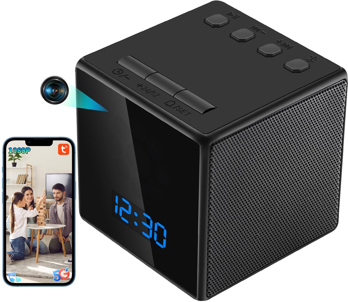 SnelShoppen - UYIKOO Spionagecamera Wifi 5G Mini-camera Verborgen Klok Draadloos 1080p HD Microcamera Luidspreker Nachtzicht Beveiligingscamera met 12