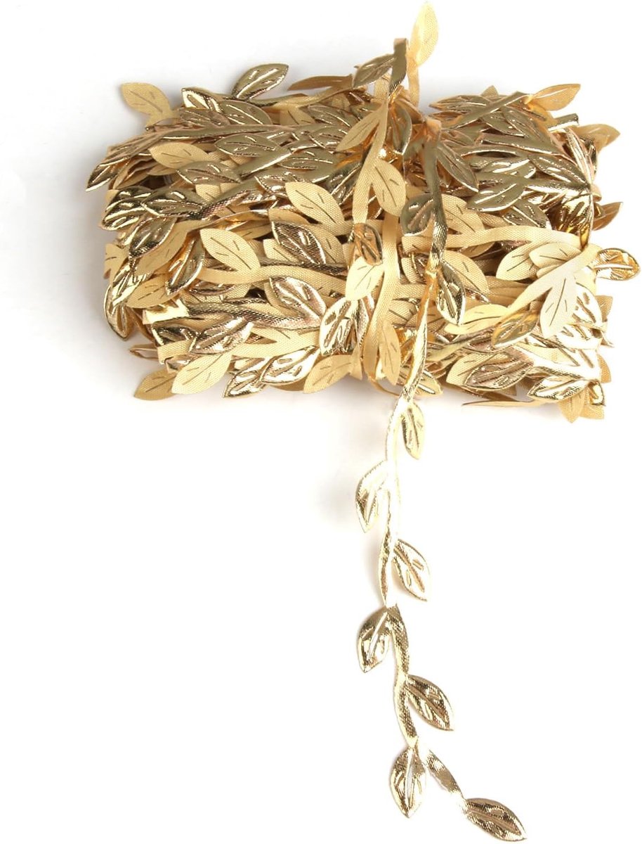 SnelShoppen - 10 m Kunstmatige Eucalyptus Decoratieband met Gouden Bladeren voor Feesten, Bruiloften, Communie, en Huisdecoratie