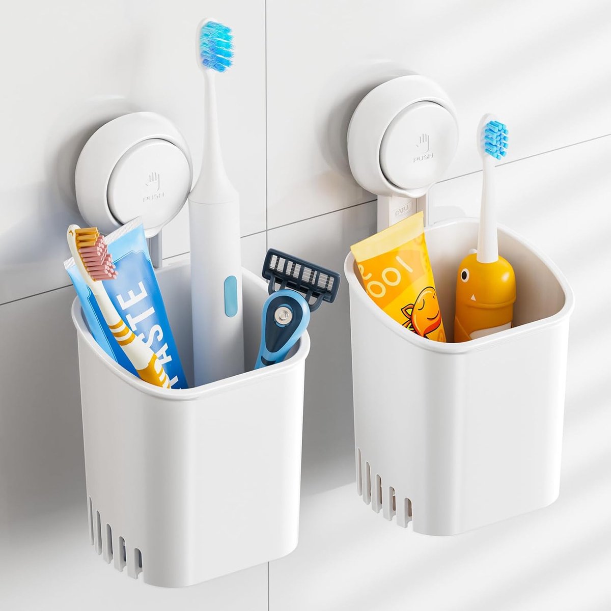 SnelShoppen - TAILI Tandborstelhouder - Set van 2 - Zuignap - Geen boren - Toolvrije montage - Waterproof - Tot 5 kg - Keuken en Badkamer