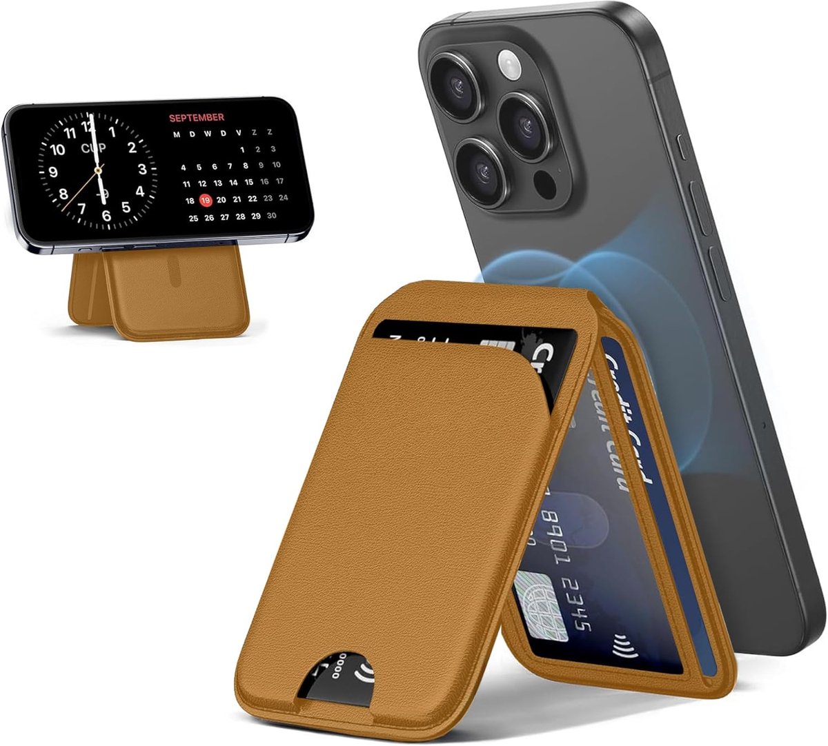 SnelShoppen - MagSafe Magnetische Portemonnee voor iPhone, Vegan Leer Kaarthouder met Verstelbare Stand, RFID Blokkering, Capaciteit 6 Kaarten, Geschi
