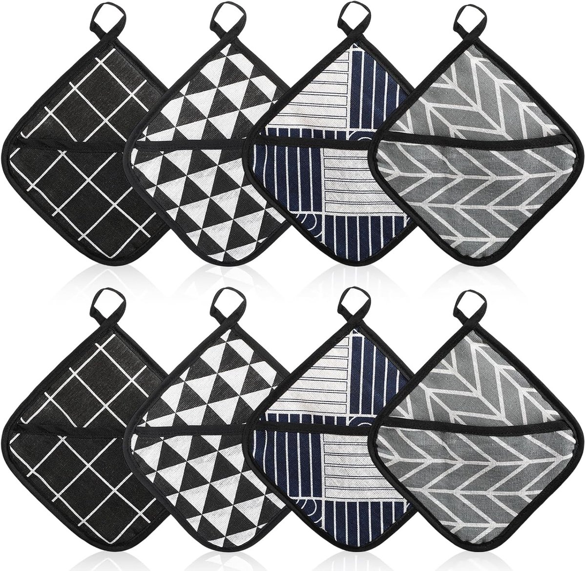 SnelShoppen - Pot Holders Set van 8 Stuks - Warmtebestendige Keukentextiel 18x18 cm - Wasbare Ovenwanten voor Koken en Bakken - Handige Opberging met