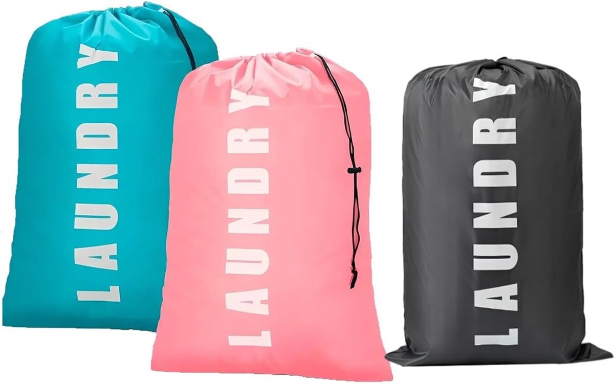 SnelShoppen - 3 Pack Vouwbare Reis Waszakken 92x61cm - Grote Waszakken met Trekkoord - Ideaal voor Thuis, Reizen, Camping - Kleurenset