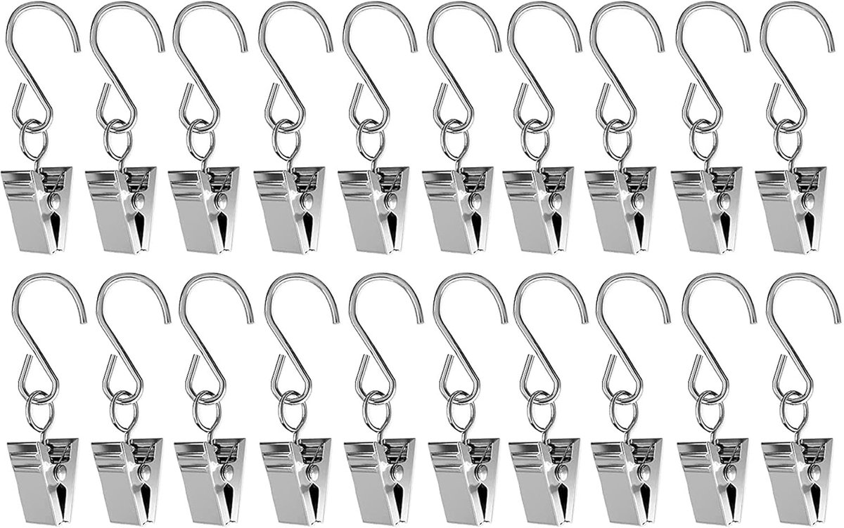 SnelShoppen - Set van 20 RVS Metalen Clips met S Haak voor Gordijnen, Foto's, Ambachten en Huishoudelijke Decoratie, Zilver - Multifunctioneel en Ster