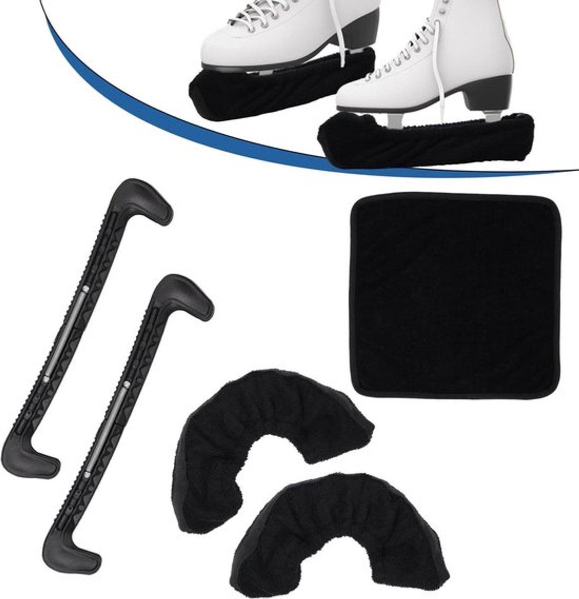 Schaatsbeschermers, Soakers & Handdoek Kit voor Hockeyschaatsen en Kunstschaatsen - Heren Dames - Zwart