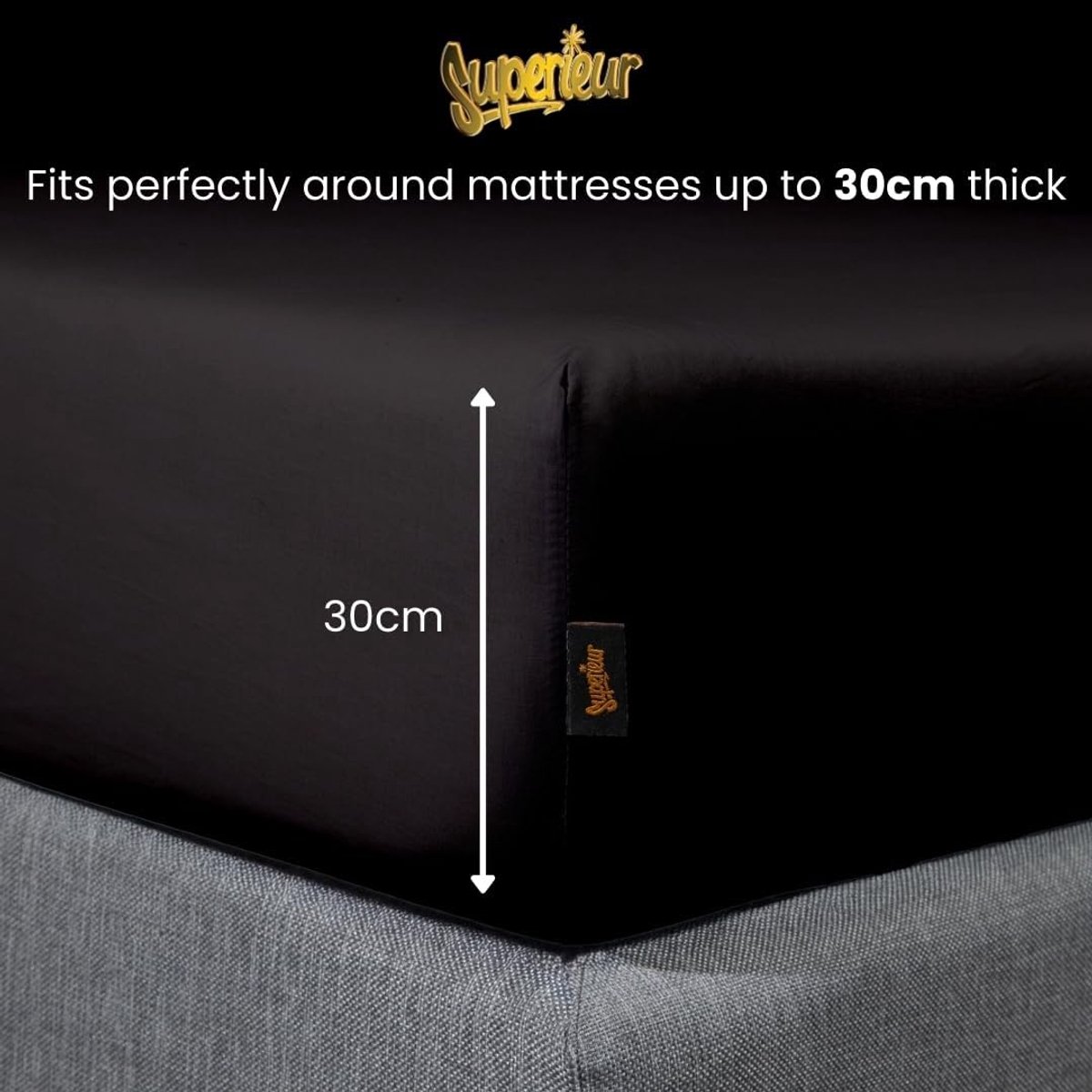 SnelShoppen - Fitted Sheet 70x200 cm - Zwart - 100% Katoen - Oeko-Tex - Ademend - Geschikt voor Matrassen tot 30 cm - Machinewasbaar tot 60°C