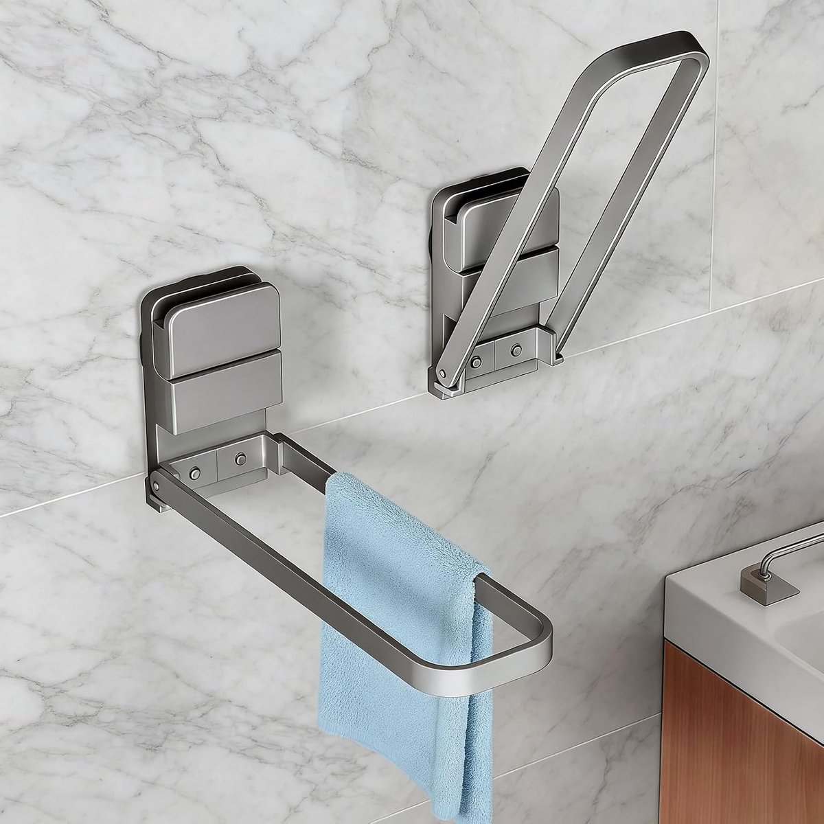 SnelShoppen - Towel holder zonder boren zuignap opvouwbaar grijs 1 stuk | Vouwbare handdoekhouder met zuignap, makkelijk te bevestigen zonder boren, g