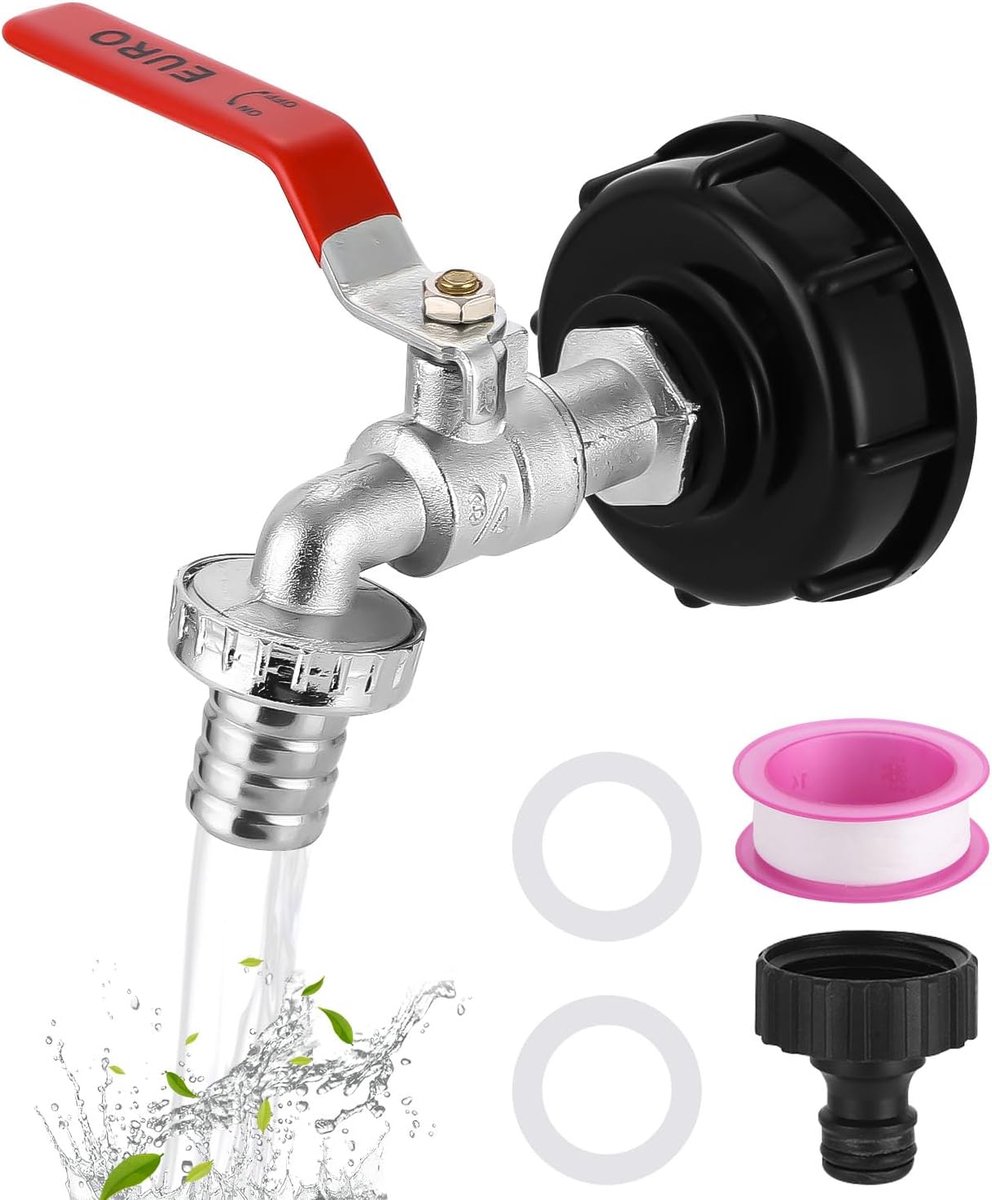 SnelShoppen - IBC Drain Tap 1000 Litre, Aluminium Kogelklep met 3/4 Inch Aansluiting, IBC Adapter voor Regenwatertank en Tanktoebehoren