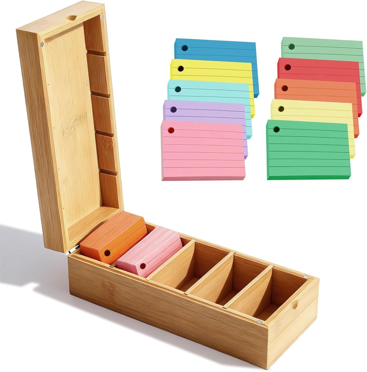 SnelShoppen - A8 Houten Kaartdoos met Magnetisch Deksel, 22 x 9.5 x 7 cm, Inclusief 500 Zelfklevende Notities en Kaarten, Opslagdoos voor Kantoor, Sch