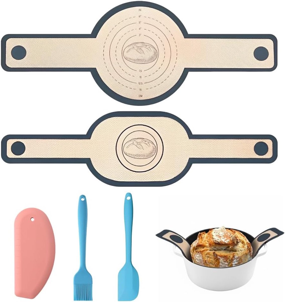 SnelShoppen - 2 Stuks Siliconen Bakmat met Spatel en Kwast - Antislip Bakmat voor Nederlandse Oven - Flexibel en Duurzaam - Grijs - 56 x 21 cm en 58,5