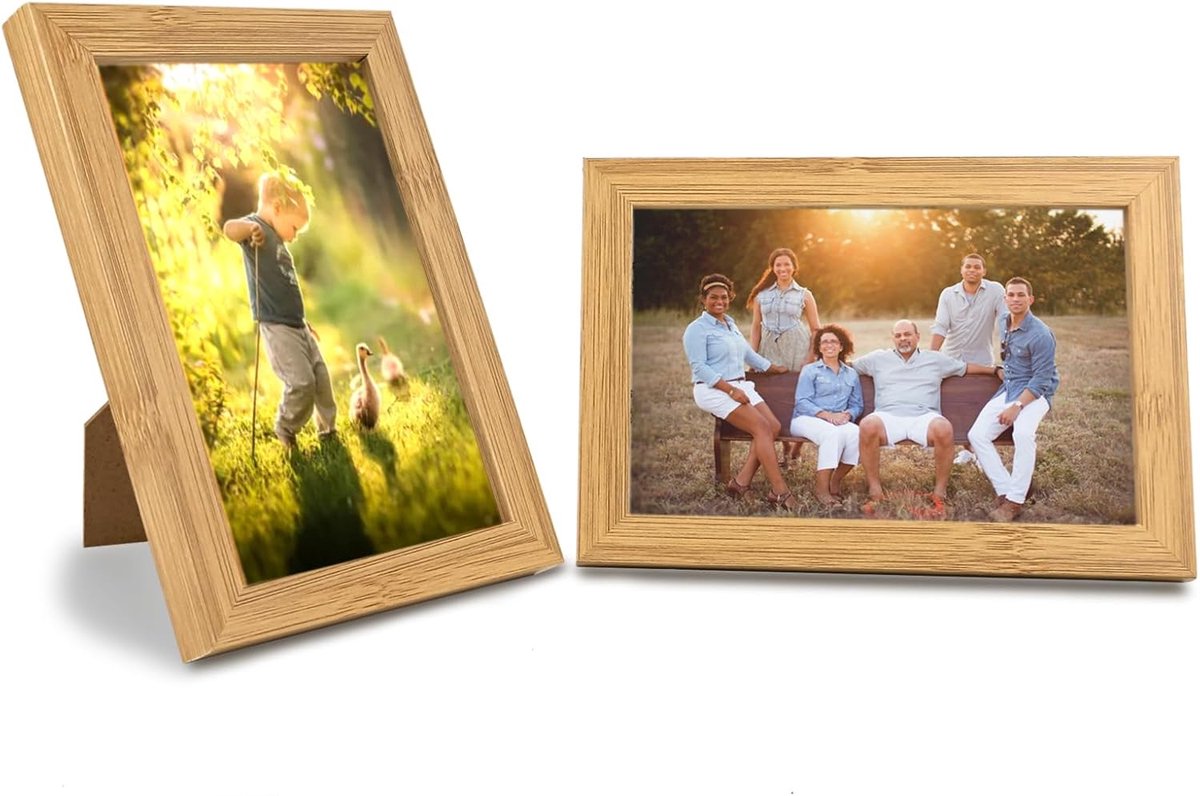 SnelShoppen - Houten Fotolijst 10x15 cm - 2 Stuks - Multifunctioneel Staand en Hangend - MDF Eiken Houten Fotolijsten - Perfect voor Thuis, Kantoor, S