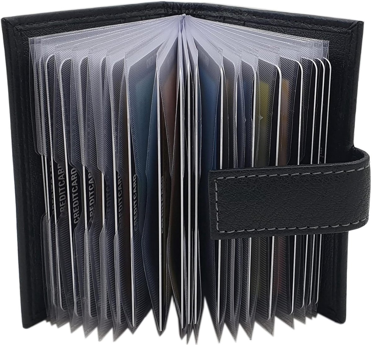 SnelShoppen - XXL Buffalo Leer Creditcardhouder met RFID en NFC Bescherming - Kaart Houder voor Creditcards en Visitekaartjes - 20 Kaart Foils - Zwart