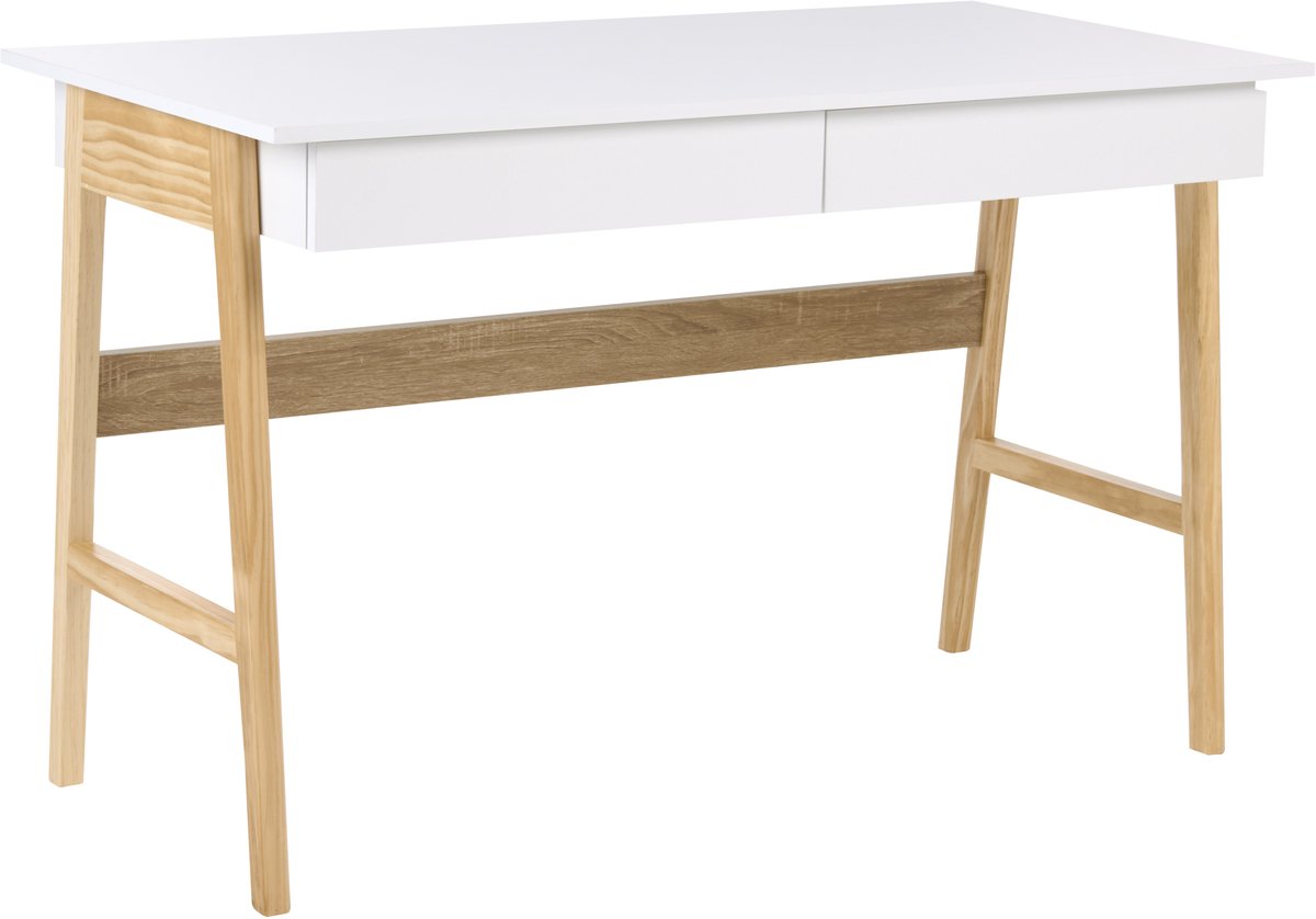 THESLAY - Bureau - Wit/Lichtbruin - 120 x 60 cm - Vezelplaat