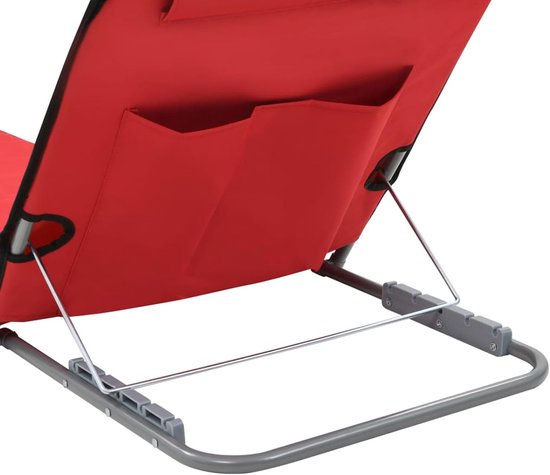 Set van 2 Opvouwbare Strandmatten met Rugleuning - Verstelbaar Strandbed - Rood - Lichtgewicht & Draagbaar - Voor Strand, Camping & Balkon — afbeelding 2