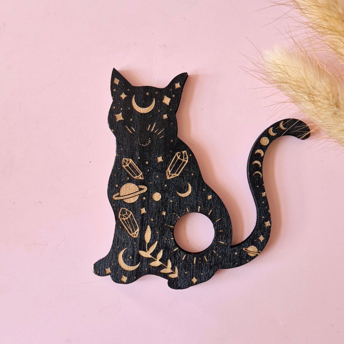 Houten Edelsteen Bolhouder – Mystic Cat