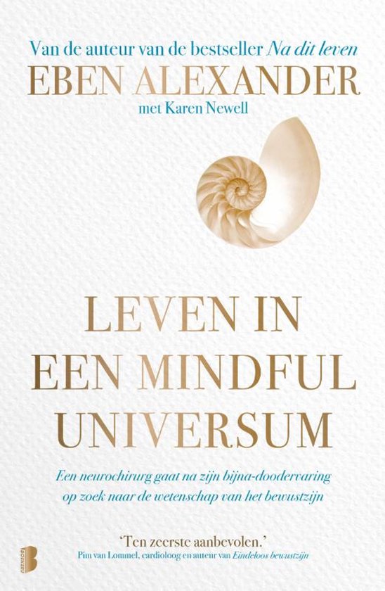 Boekcover met de titel 'Leven in een mindful universum' en een schelp.