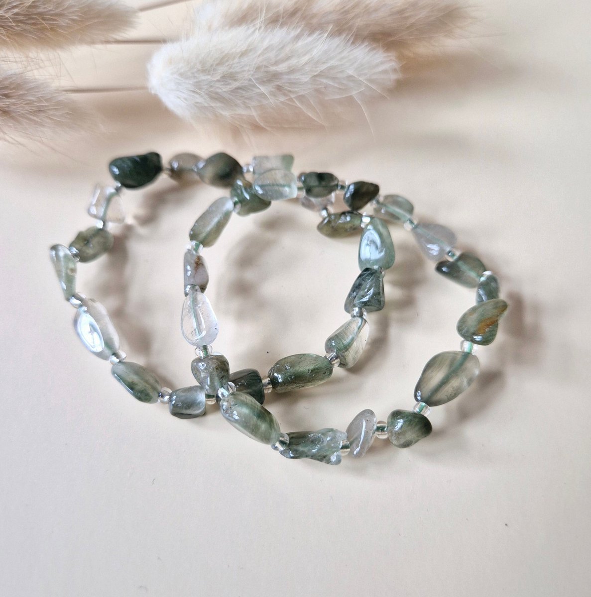 Edelsteen Armband Groene Rutiel Kwarts – Natuurlijke Chips & Organische Vorm