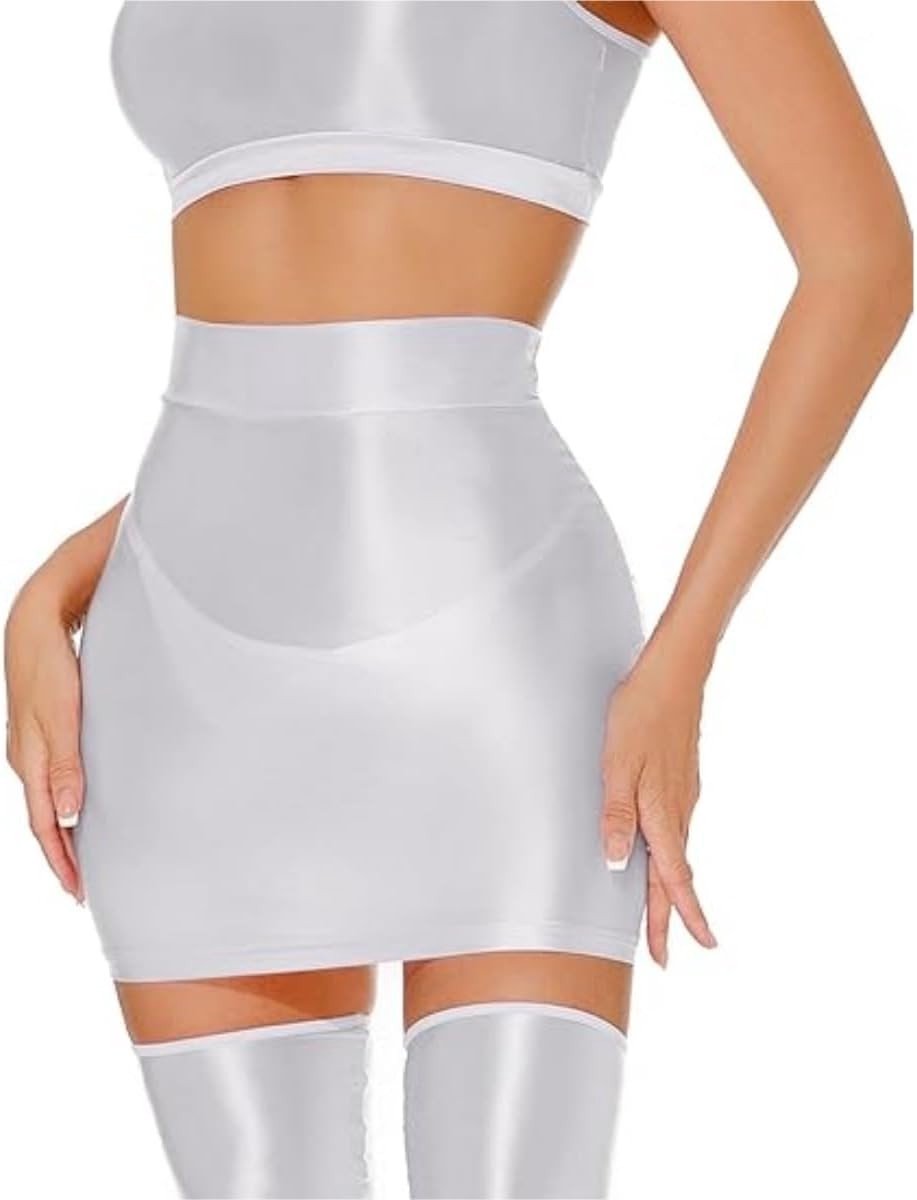 Mini Rok voor Dames, Glanzende Bodycon Pencil Skirt, Slim Fit Korte Rok voor Feest en Nachtleven, Elastische Wet Look, Neon Rave Outfit