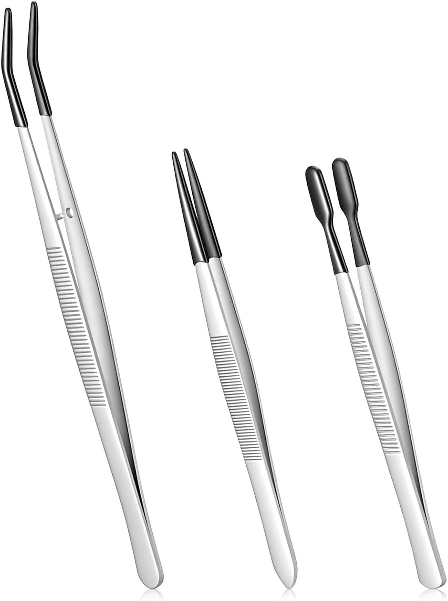 Set van 3 Precisiepincetten met Rubberpunten voor Handwerk, Postzegels en Sieraden maken