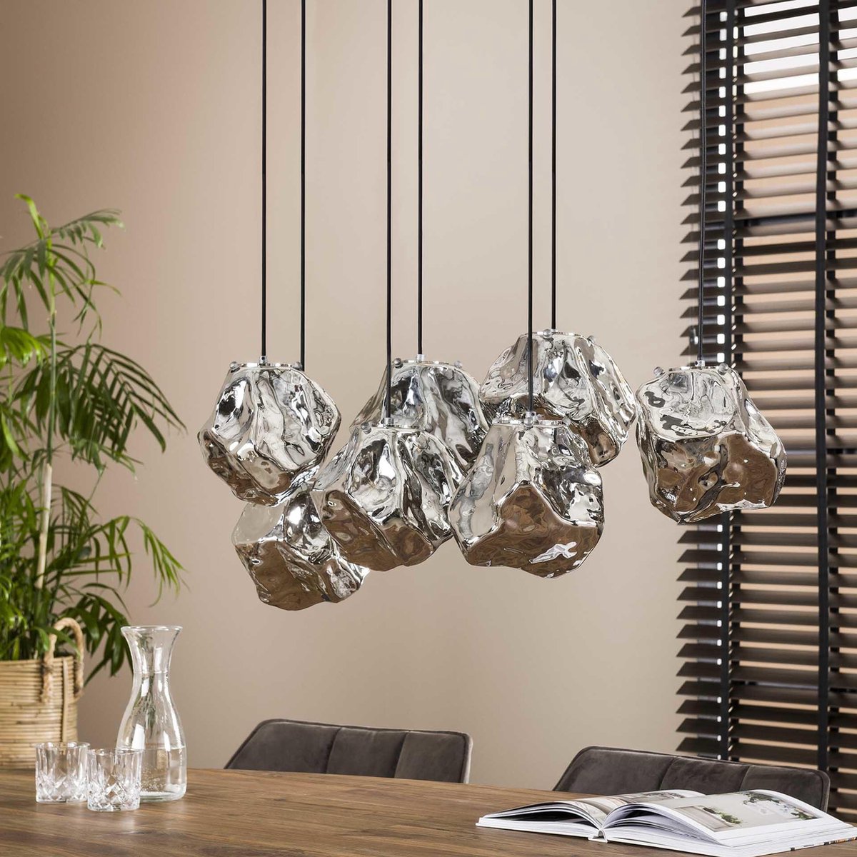 Dimehouse Glazen Hanglamp Rocks 7 7-lichts - Chroom glas - Industrieel