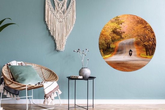WallCircle® - Behangcirkel 100x100 cm - Muurstickers Motor - Weg - Herfst - Muurcirkel woonkamer - Wandcirkel slaapkamer - Kamer decoratie zelfklevend - Muurdecoratie accessoires XXL