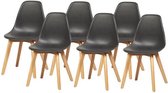 SACHA Set van 6 stoelen met rubberhouten poten - Zwart - L 46 x D 53 x H 82