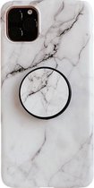 iPhone 12 Mini Back Cover Hoesje Marmer - Marmerprint - TPU - Ring Houder - Apple iPhone 12 Mini - Wit