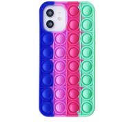 iPhone 8 Back Cover Pop It Hoesje - Soft Case - Regenboog - Fidget - Apple iPhone 8 - Donkerblauw / Paars