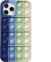 iPhone 12 Mini Back Cover Pop It Hoesje - Soft Case - Regenboog - Fidget - Apple iPhone 12 Mini - Donkerblauw / Lichtblauw