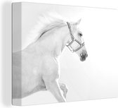 Tableau Tableau Cheval Wit au galop devant un fond clair - noir et blanc - 160x120 cm - Décoration murale XXL
