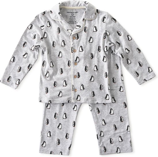 Little Label Pyjama Jongens - Maat 122-128 - Model Grandad - Wit, Grijs, Zwart - Zachte BIO Katoen